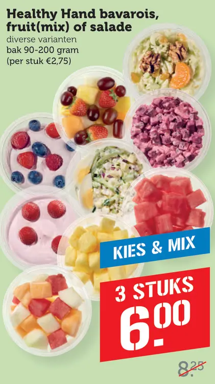 Aanbieding: Healthy Hand bavarois, fruit(mix) of salade