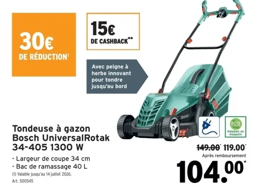 Offre: Tondeuse à gazon Bosch UniversalRotak 34-405 