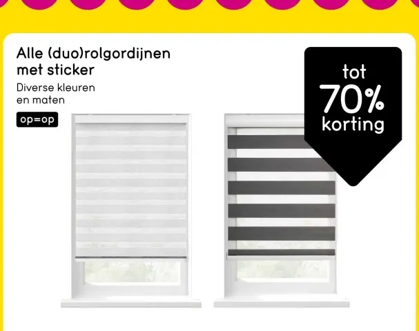 Aanbieding: (duo)rolgordijnen met sticker