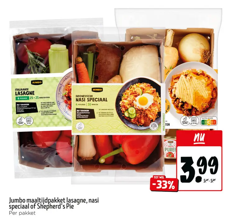 Aanbieding: Maaltijdpakket lasagne, nasi speciaal of Shepherds pie