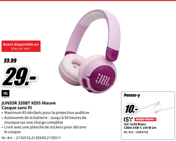 Offre: JUNIOR 320BT KIDS Mauve Casque sans fil