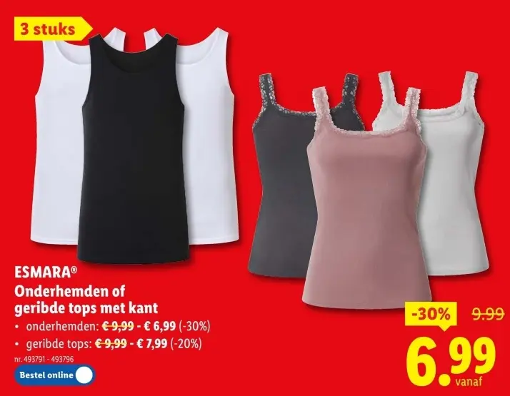 Promotie: Onderhemden of geribde tops met kant