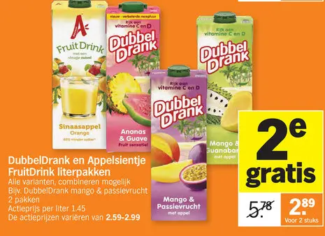 Promotie: DubbelDrank en Appelsientje FruitDrink literpakken
