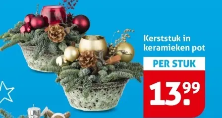 Aanbieding: Kerststuk in keramieken pot