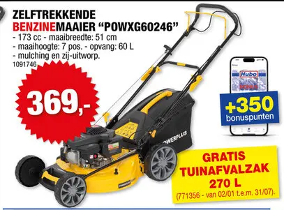 Promotie: Powerplus POWXG60246 benzine grasmaaier zelftrekkend 173cc 51cm