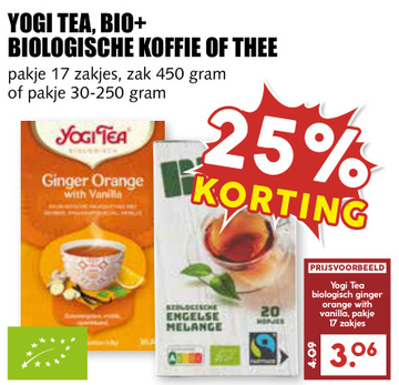 Aanbieding: YOGI TEA, BIO+ BIOLOGISCHE KOFFIE OF THEE