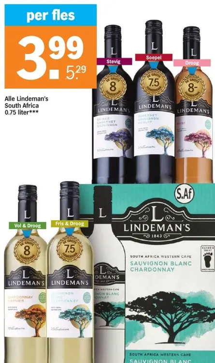 Aanbieding: Alle Lindeman's South Africa 0.75 liter