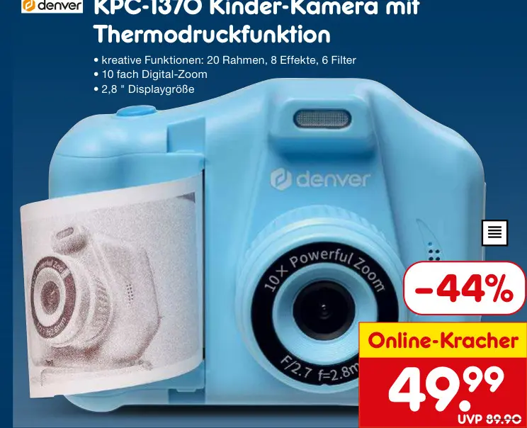 Aanbieding: KPC-1370 Kinder-Kamera mit Thermodruckfunktio