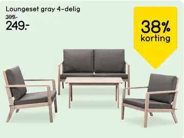 Aanbieding: Loungeset Gray - 4-delig - grijze kussens inbegrepen