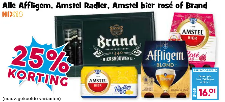 Aanbieding: Affligem, Amstel Radler, Amstel bier rosé of Brand
