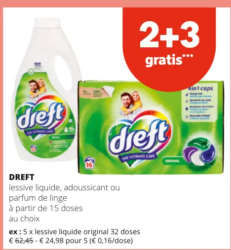 Offre: lessive liquide, adoucissant ou parfum de linge