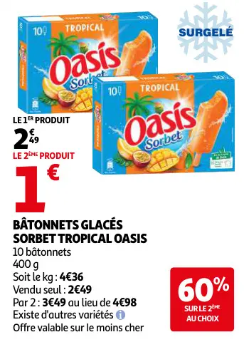 Offre: Bâtonnets glacés sorbet tropical