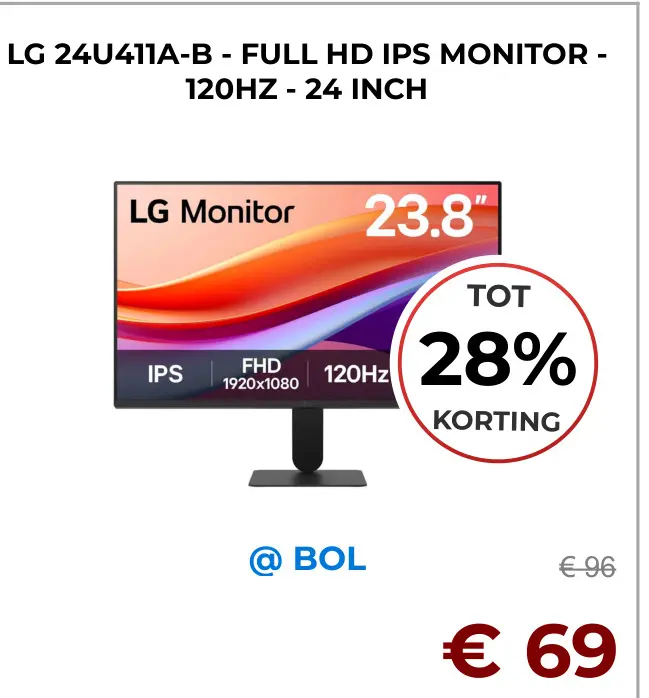 Aanbieding: 24u411a-b - full hd ips monitor