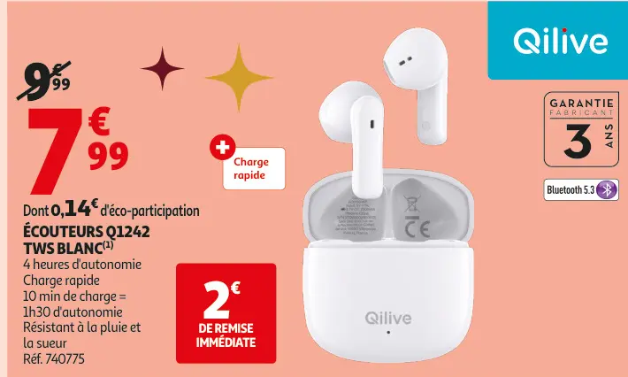Promotie: Écouteurs q1242 tws blanc