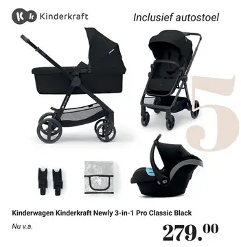 Aanbieding: Kinderwagen Kinderkraft Newly 3-in-1 Pro Classic Black met Autostoel