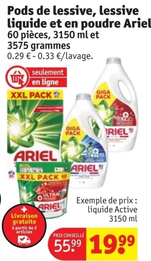 Offre: Pods de lessive, lessive liquide et en poudre