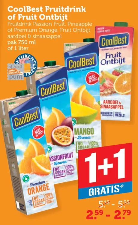 Aanbieding: CoolBest Fruitdrink of Fruit Ontbijt