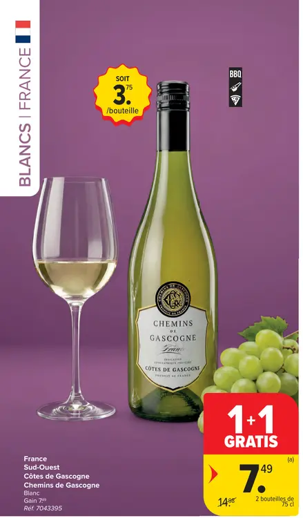 Offre: Côtes de Gascogne Chemins de Gascogne Blanc