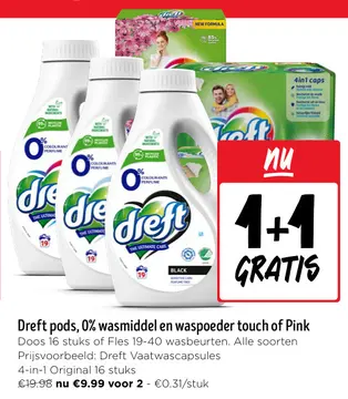 Aanbieding: Dreft pods, 0% wasmiddel en waspoeder touch of Pink