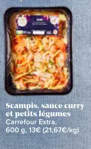 Offre: Scampis, sauce curry et petits légumes