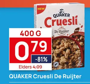 Aanbieding: 2 pakken Quaker Cruesli De Ruijter Chocola 400g