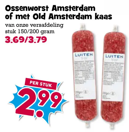 Aanbieding: Ossenworst Amsterdam of met Old Amsterdam kaas