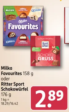 Aanbieding: Milka Favourites oder Ritter Sport Schokowürf