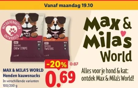 Aanbieding: MAX & MILA'S WORLD Honden kauwsnacks