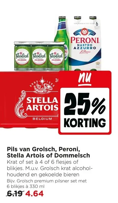 Aanbieding: Pils van Grolsch, Peroni, Stella Artois of dommelsch