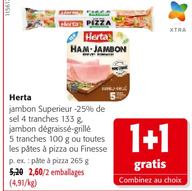 Offre: jambon Superieur -25% de sel 4 tranches, jamb