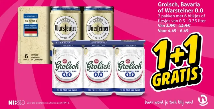 Aanbieding: Grolsch, Bavaria of Warsteiner 0.0