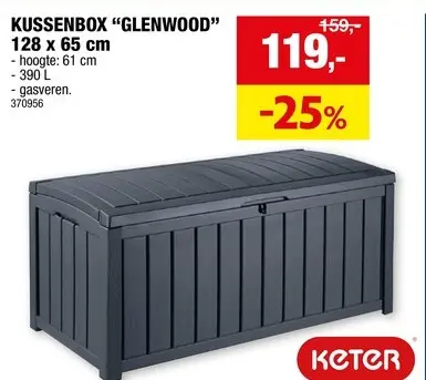 Promotie: Keter Glenwood kussenbox 128x65x61 cm antraciet
