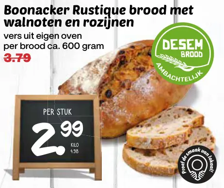 Aanbieding: Boonacker Rustique brood met walnoten en rozijnen