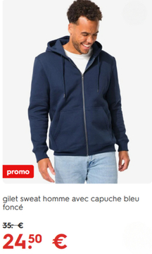 Offre: gilet sweat homme avec capuche bleu foncé