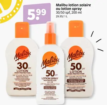 Offre: Malibu lotion solaire ou lotion spray