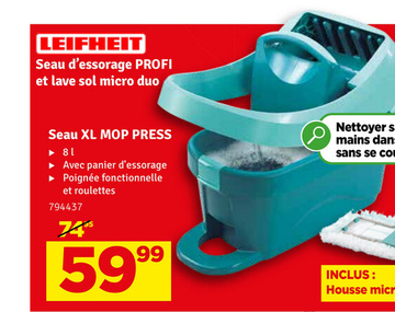 Offre: Seau d'essorage PROFI et lave sol micro duo S