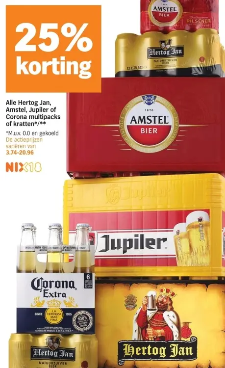 Aanbieding: Hertog Jan, Amstel, Jupiler of Corona multipacks