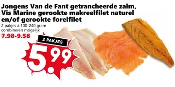 Aanbieding: Jongens Van de Fant getrancheerde zalm, Vis Marine gerookte makreelfilet naturel en/of gerookte forelfilet