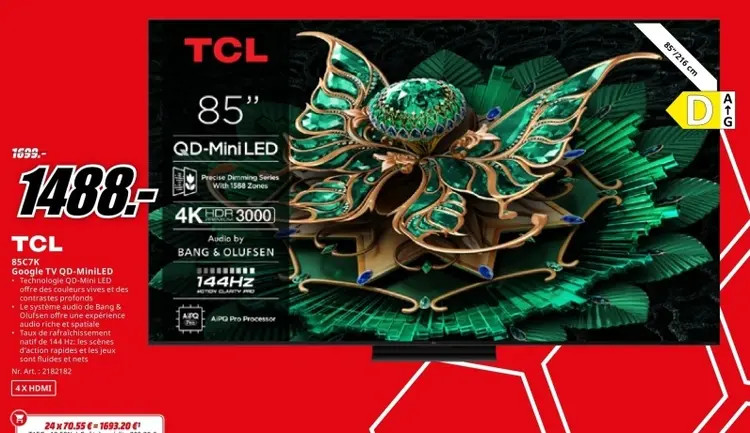 Offre: TCL 85C7K Google TV QD-MiniLED