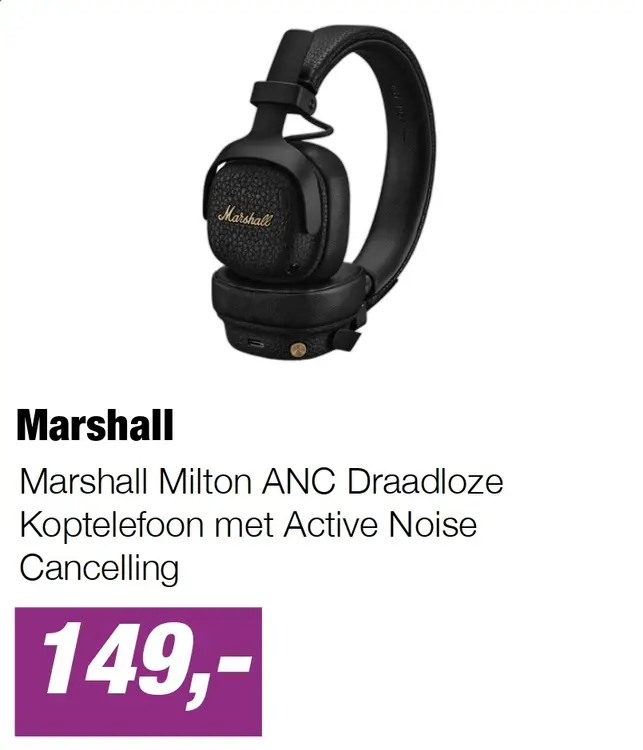 Aanbieding: Marshall Milton ANC Draadloze Koptelefoon met Active Noise Cancelling