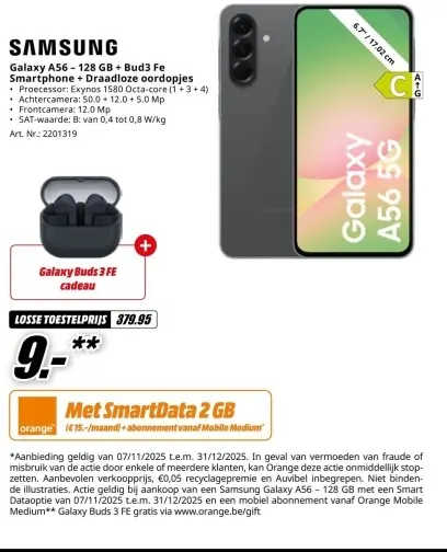 Promotie: Galaxy A56 - 128 GB + Bud3 Fe Smartphone + Draadloze oordopjes