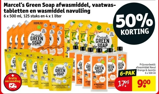 Aanbieding: Marcel's Green Soap afwasmiddel, vaatwastabletten en wasmiddel navulling