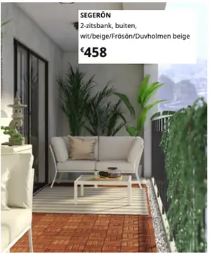 Aanbieding: SEGERÖN 2-zitsbank, buiten, wit/beige/Frösön/