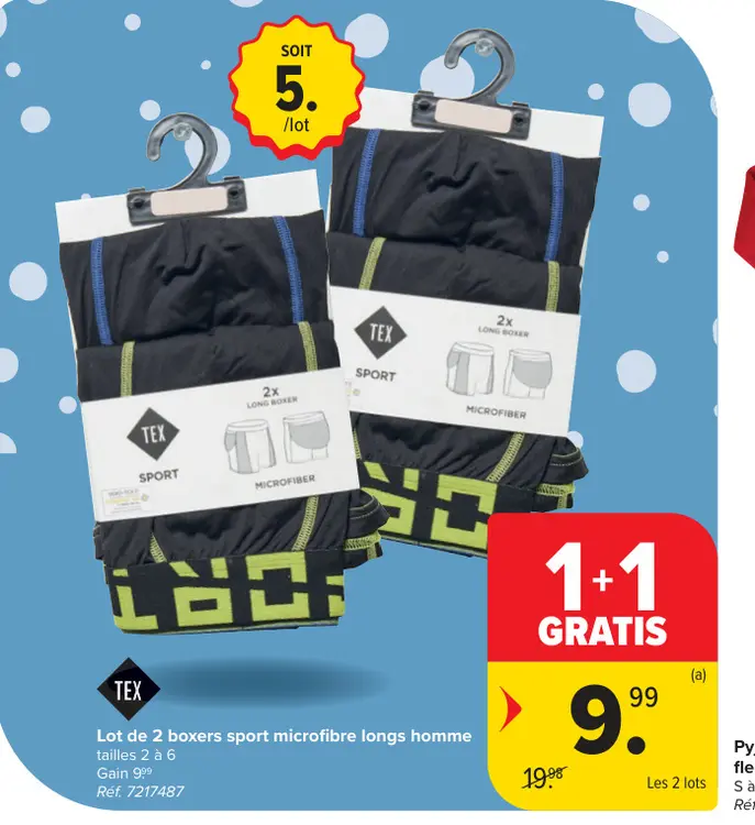 Offre: Lot de 2 boxers sport microfibre longs homme