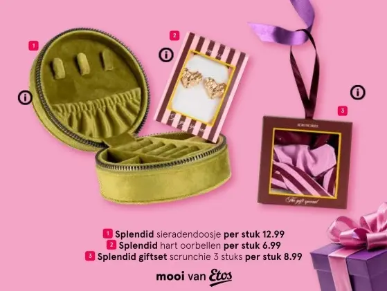 Aanbieding: Splendid sieradendoosje, hart oorbellen of scrunchie