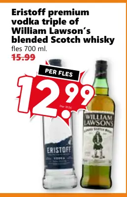 Aanbieding: Eristoff premium vodka triple of William Lawson's blended Scotch whisky