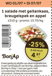 Promotie: salade met geitenkaas, breugelspek en appel