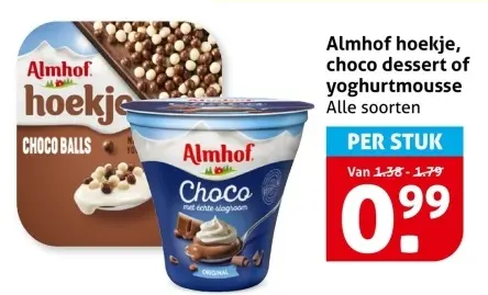 Aanbieding: Almhof hoekje, choco dessert of yoghurtmousse