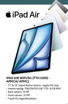 Aanbieding: Ipad air wifi/5g (7th gen) - apmca/apmcj