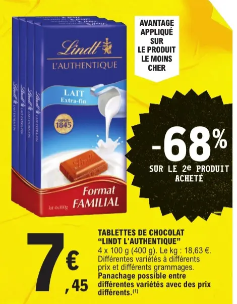 Offre: Tablettes de chocolat "Lindt l'authentique"